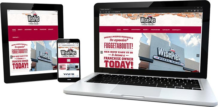 render of laptop, tablet pc and smartphone with wisepies website on the screen